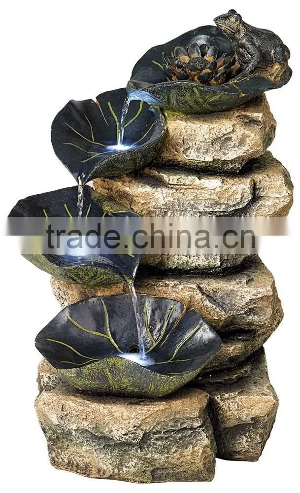 Frog and Four Lily Pad LED Lighted Outdoor Fountain