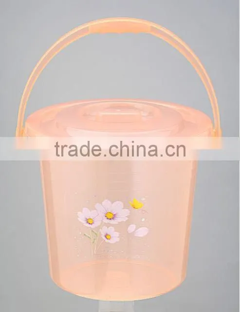 Round Semitransparent Plastic Bucket/waterpot with Carry hand and lid
