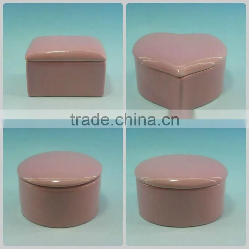 Round shape pink ceramic jewelry box