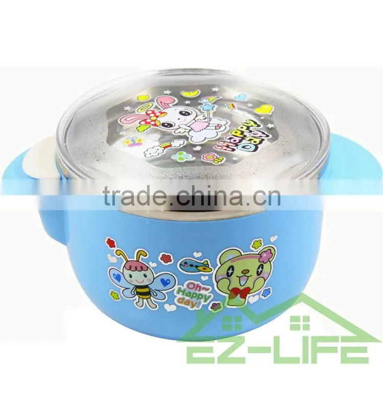 Creative baby dinnerware 500ML stainless steel kids food thermal sockproof feeding bowls