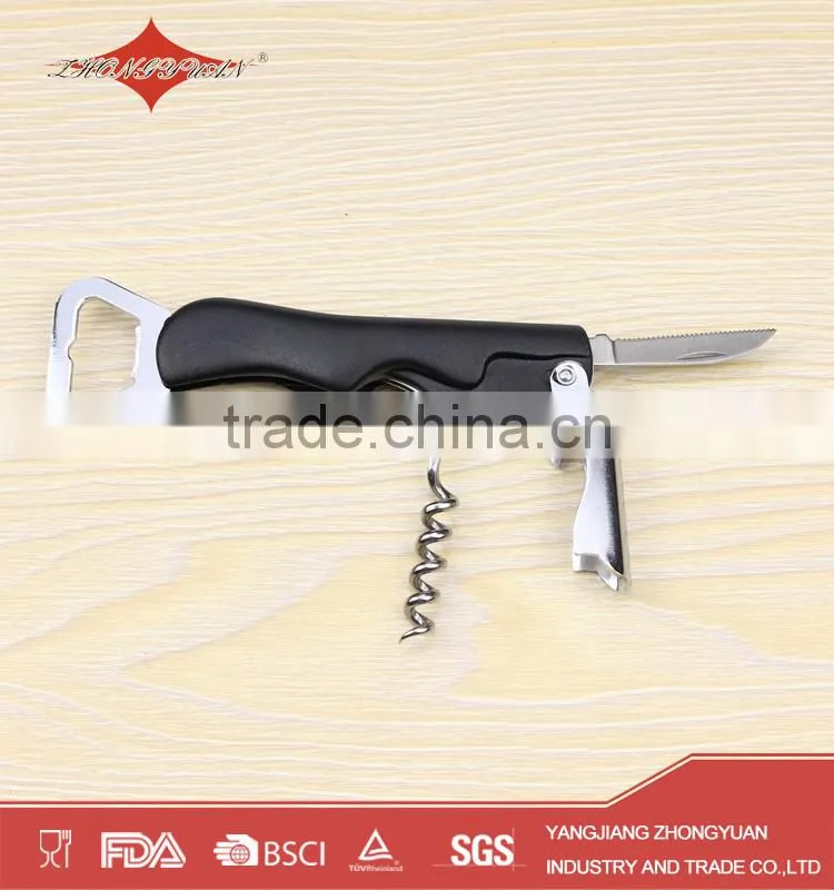 Plastic corkscrew beer wine opener with 4 in 1
