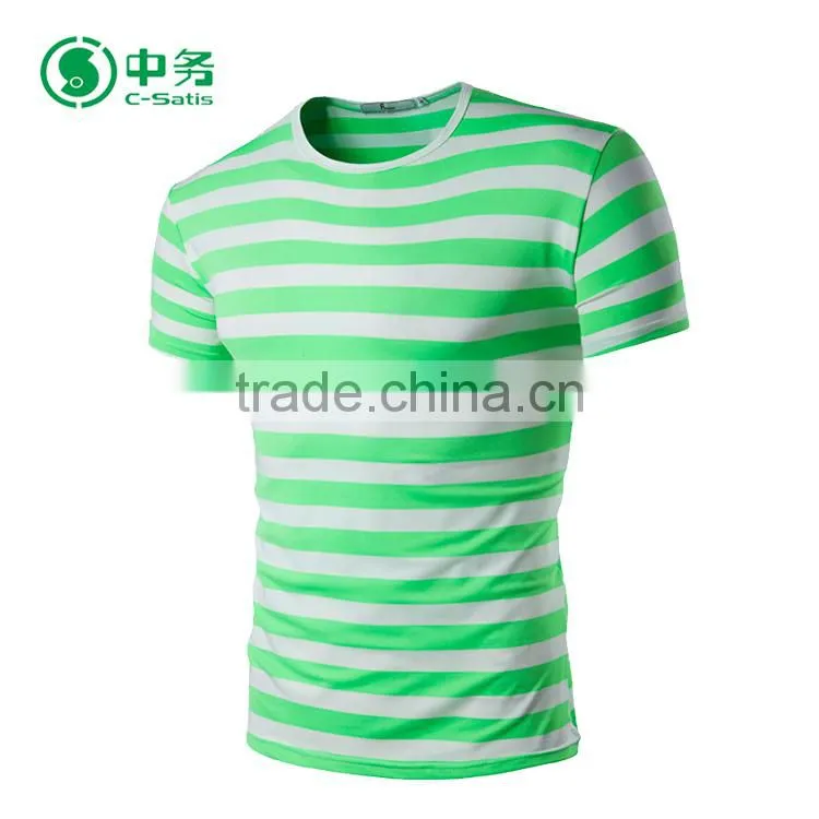 Wholesale Custom Summer O-Neck Short Sleeve Red and White Mens Striped T Shirt