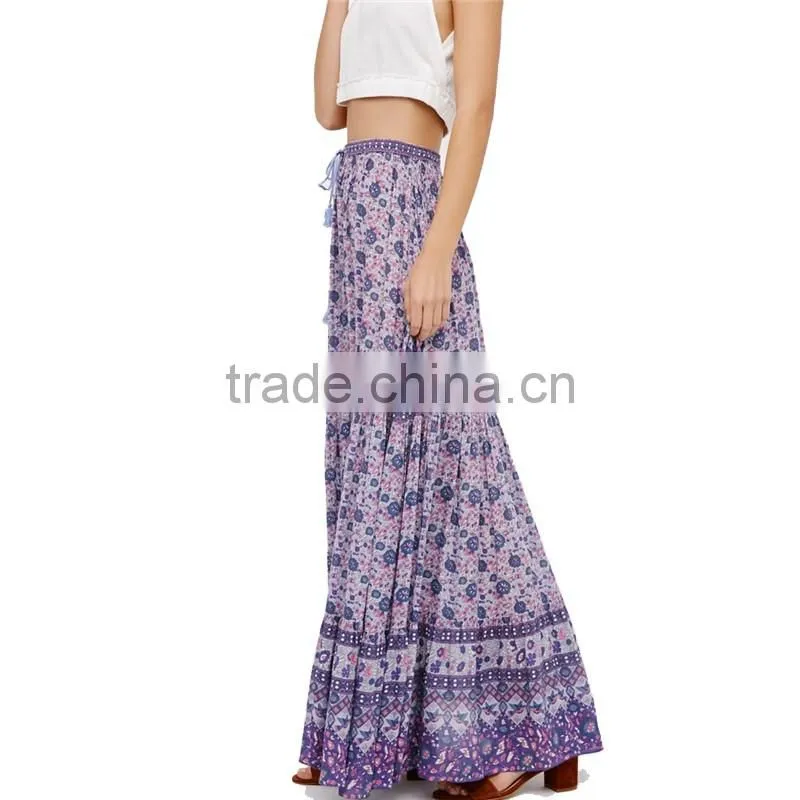 2017 OEM Semi-sheer Bohemian Printed Long Skirts for Women