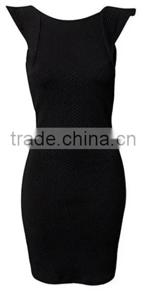 New Fashion Textured Bodycon Dress with Ruffled Backless Hollow Out For Wholesale
