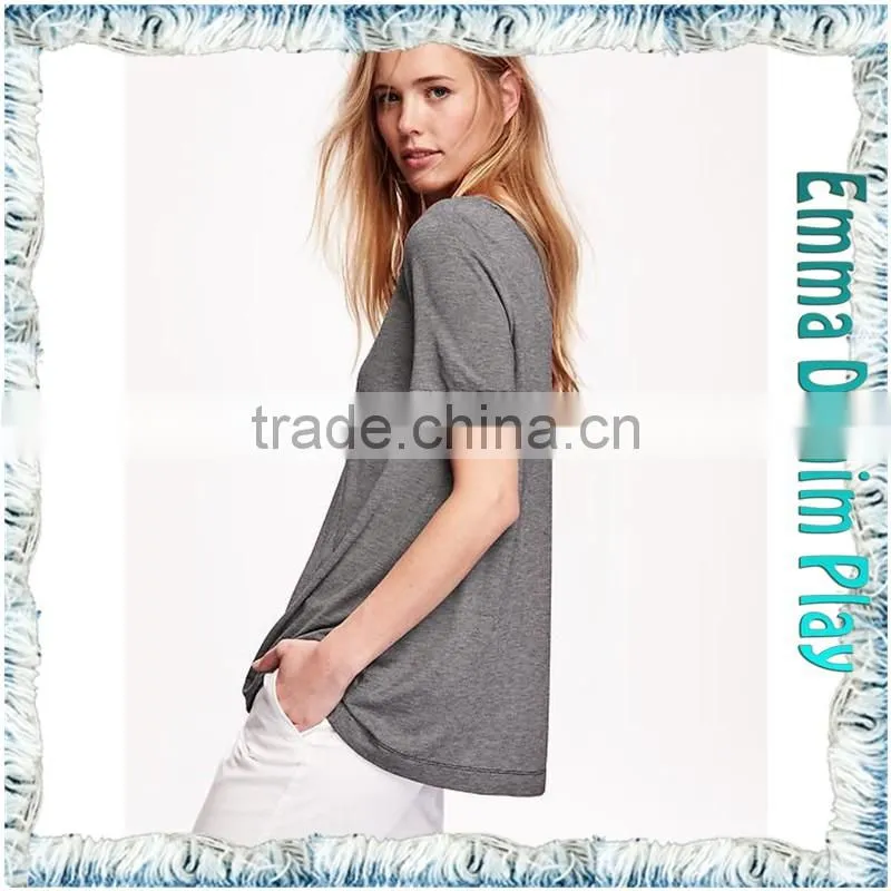 Hot Grey Stretch Soft Fabric Loose Fitness Womens Big Wide Neck Short Sleeve T-Shirts