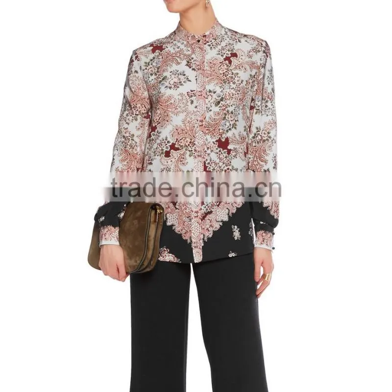 ladies new fashion rayon printing long sleeve blouse factory manufacture with good quality