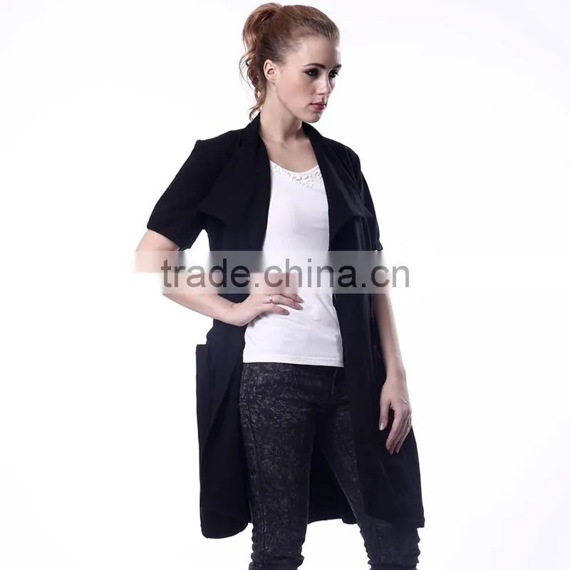 Spring Women's Casual Trench Coat Solid long sleeves Turn-down Collar Outerwear Open Stitch Thin Loose Coat