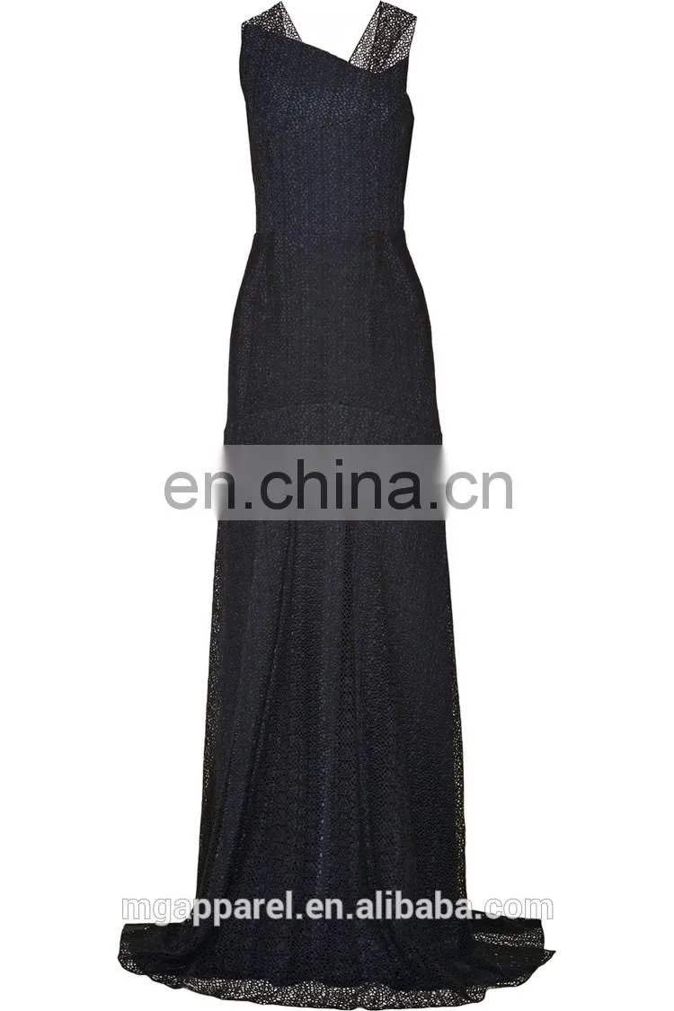 wholesale new fashion women clothes long evening party wear gown black crochet sexy evening gown dress
