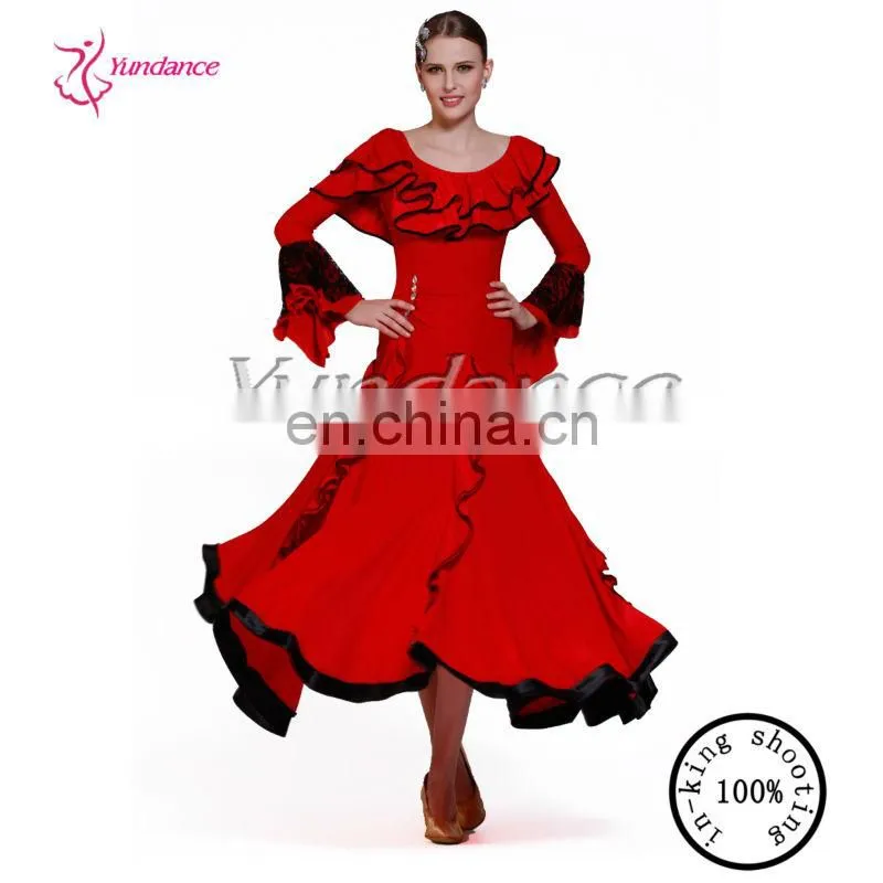 2015 Red long sleeve modern long stripper dance stage dance dress M-01