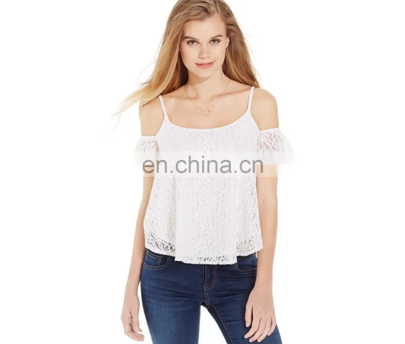Special stylish OEM service strap lace crochet off shoulder women tank top
