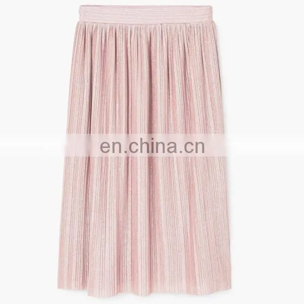 Wholesale long skirts women long pleated skirt metallic for ladies