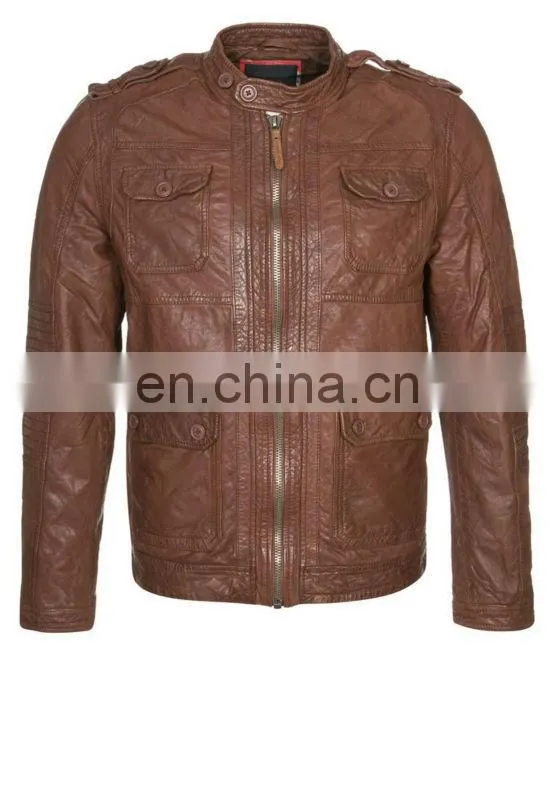 Men High quality leather jean pocket jacket