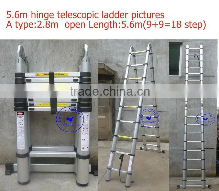 Industrial Aluminum Telescopic Ladder 5.6m=9+9=18 steps With SGS 2012 EN131