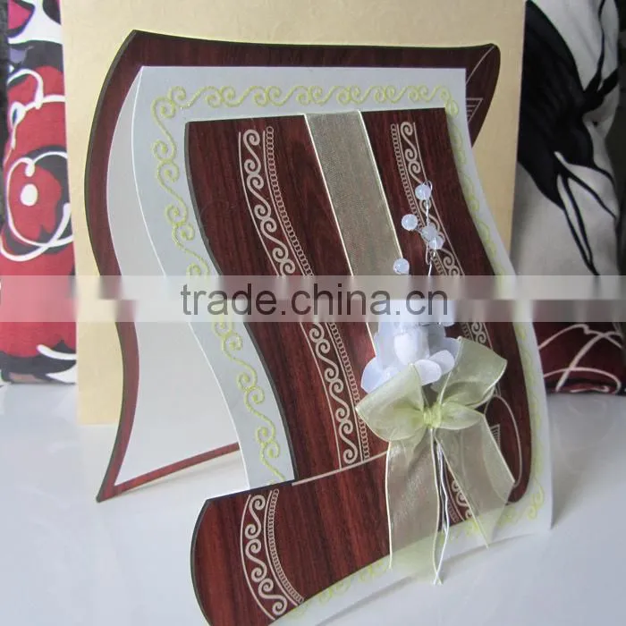 2016 New Design Wave Shape Chocalate Luxury Wooden Wedding Card Invitation