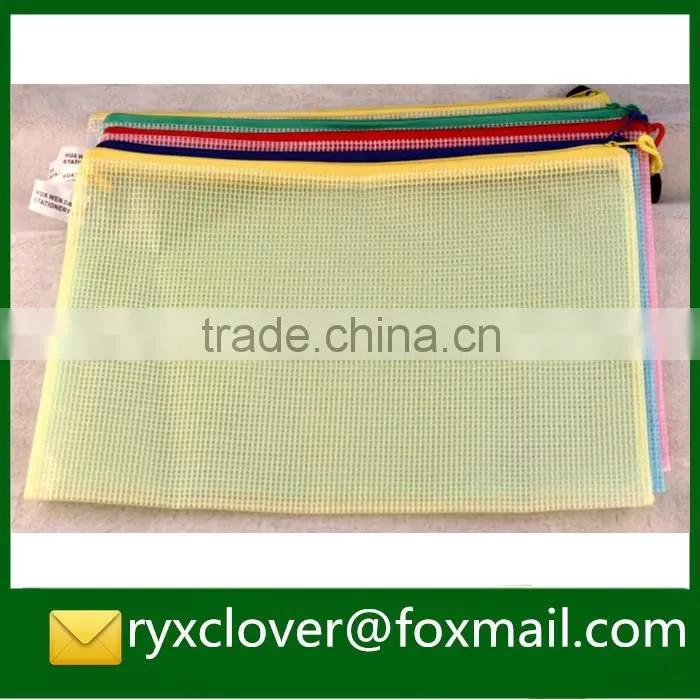 Colorful pvc gridding zipper two-double document bag in different size