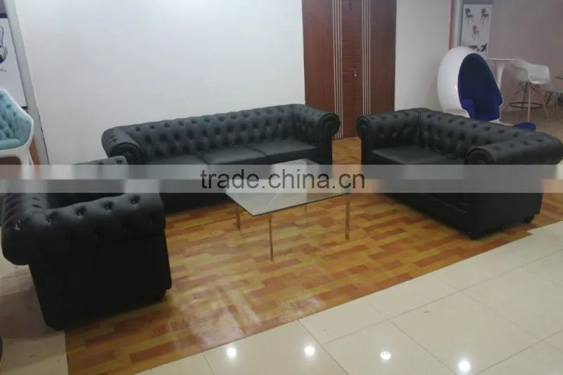 Replica wooden frame Chesterfield sofa set, Anonimo chesterfield sofa design, black color chesterfield sofa set for living room
