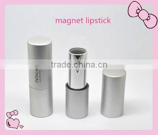 high quality matte silver magnet round metal lipstick holder with shiny silver cup