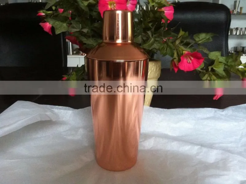 copper plated cocktail shaker stainless steel 700ml cocktail shaker cup hot sale metal manhattan cocktail shaker cap bar set