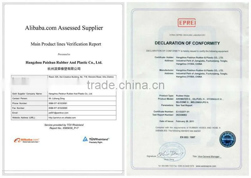 CE certification fiber braid 20 bar SBR + NR rubber twin color welding hose