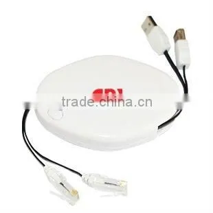 2 meter retractable rj45 cable and 1.5 meter retractable usb cable