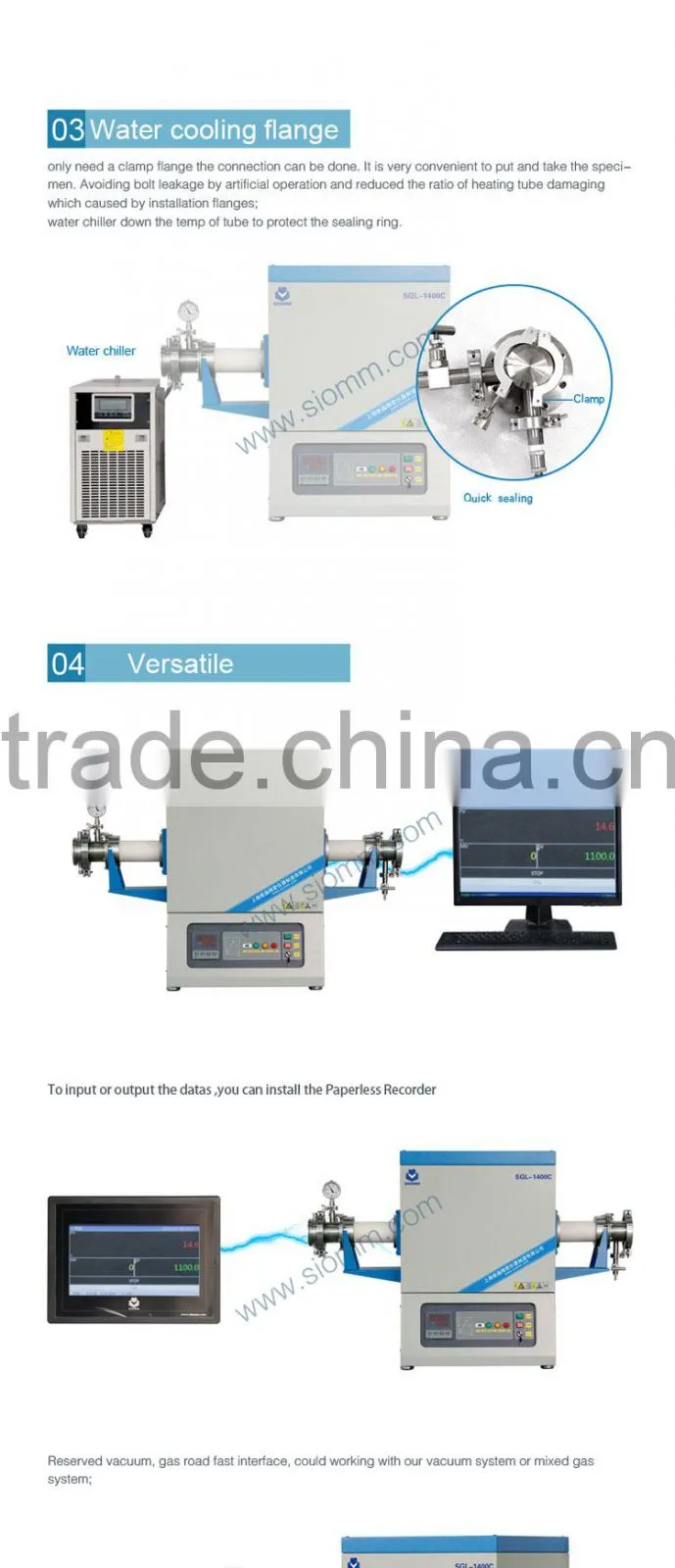 High temp.gas ceramic alundum tube furnace SGL-1400C
