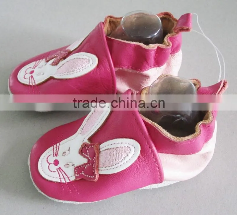 2016 girl kids rabbit design hard sole baby leather shoes