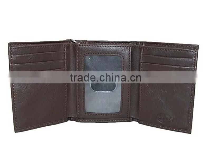Trifold genuine leather wallet with chain for men with RFID blocking