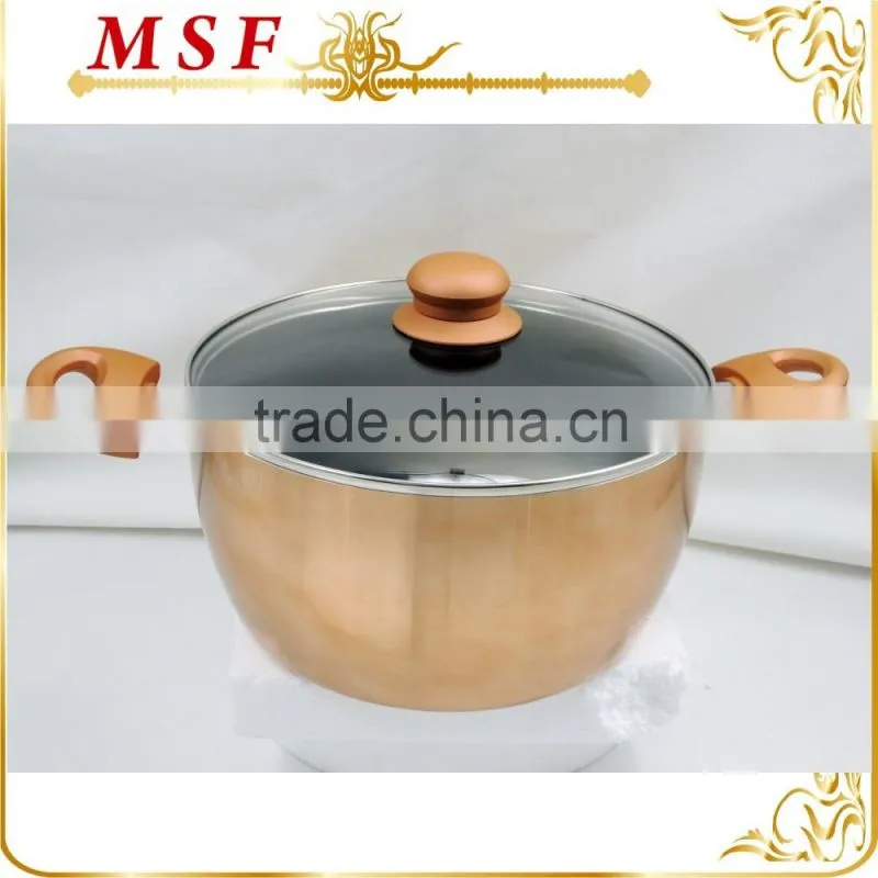 MSF-6690-casserole 24cm Casserole pot with brilliant copper painting heat resistant silicon handles
