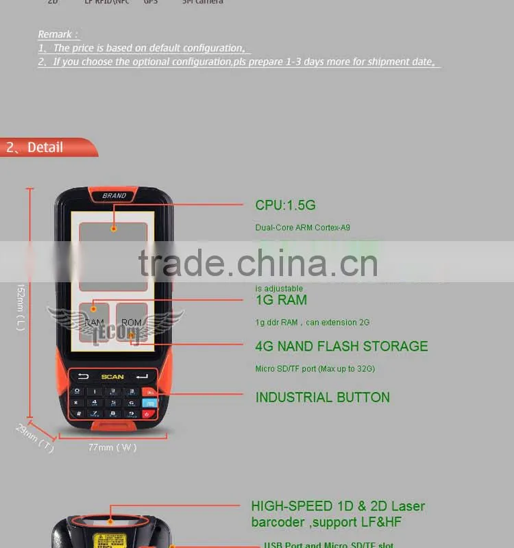 Wholesale Cheap Wifi BT 1D 3G Barcode Scanner PDA With Android OS