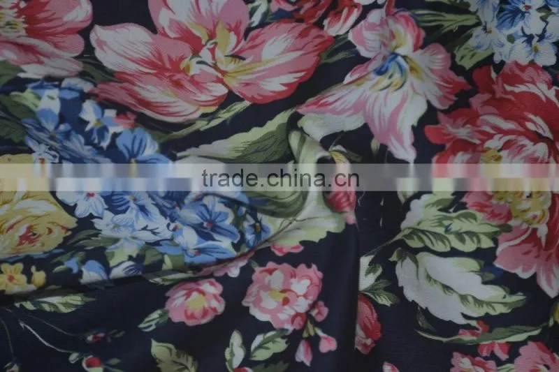 Colorful Big Flower Cotton AOP all over print stretch satin fabric
