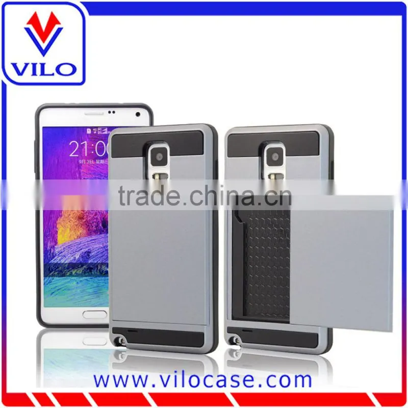 2 in 1 card holder tpu+pc hard back case for samsung Note 4