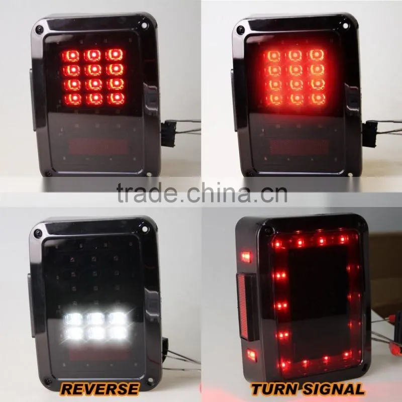 Smoke Lens Jeep Wrangler 07-15 JK LED Brake Tail Lights Bulb Assembly Conversion Rear Turn Singal Reverse Lights