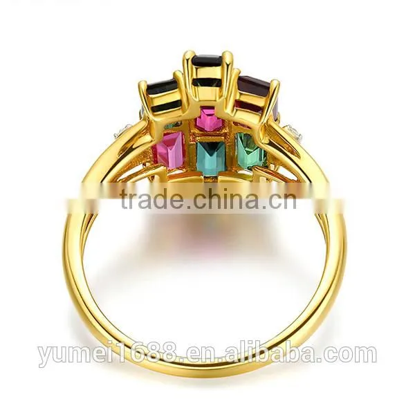 Latest Design Gold Plated Prong setting CZ Diamond Fashion Brass Wedding Ring