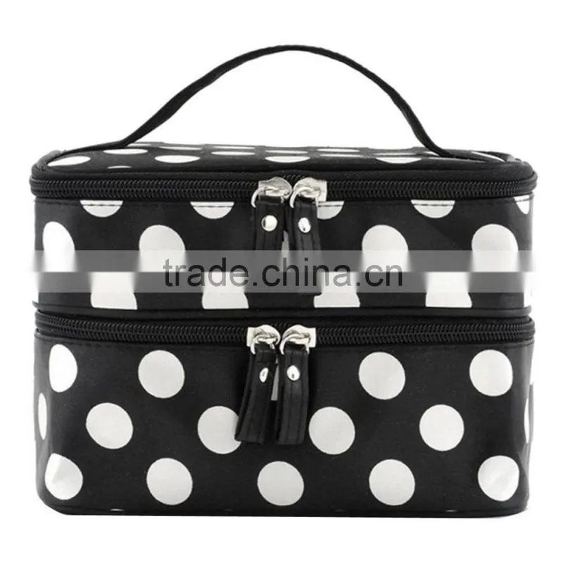 Black And White Dot Pattern Two Layers Makeup Case Bag