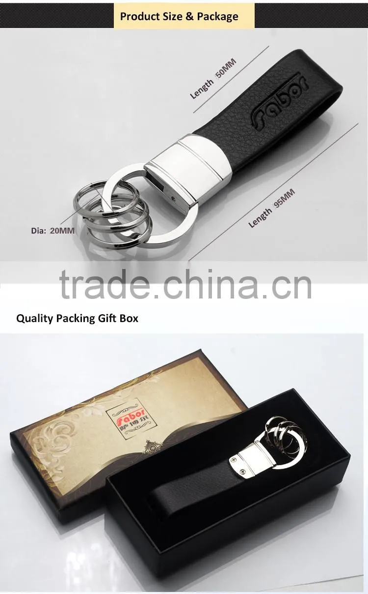 Custom Engraved Logo Three Rings Leather Keyring