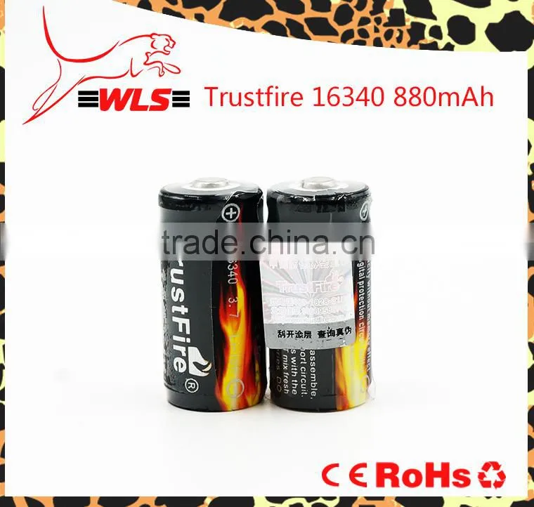 Original 16340 li-ion battery Trustfire 3.7V 16340 880mah rechargeable cell made in China