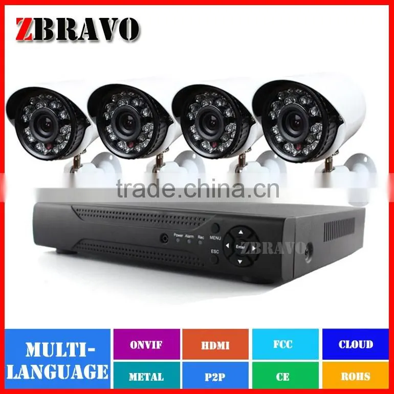 Home Security Camera kit 1200TVL Bullet Waterproof 4Channel 20Meters IR range 720P AHD M AHDM Video Recorder Camera Set
