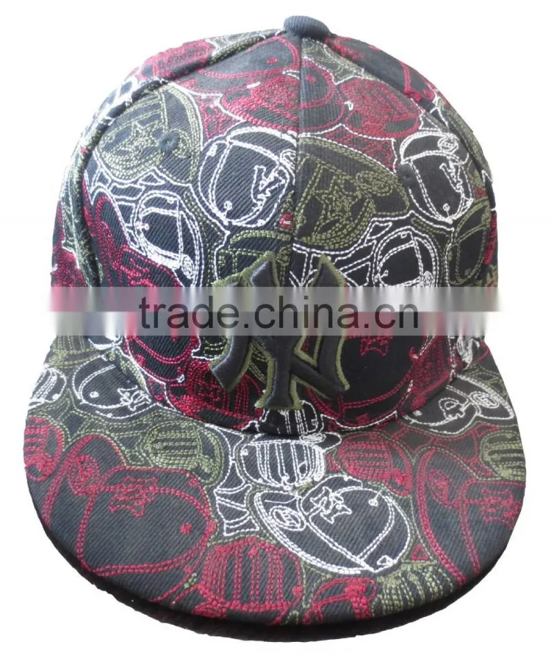 custom design full embroidery fit flat brim baseball cap