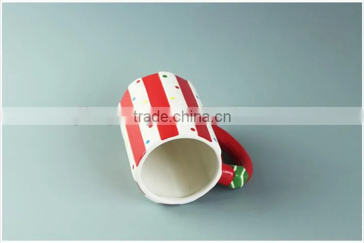 red stripe ceramic coffee mug with big handle