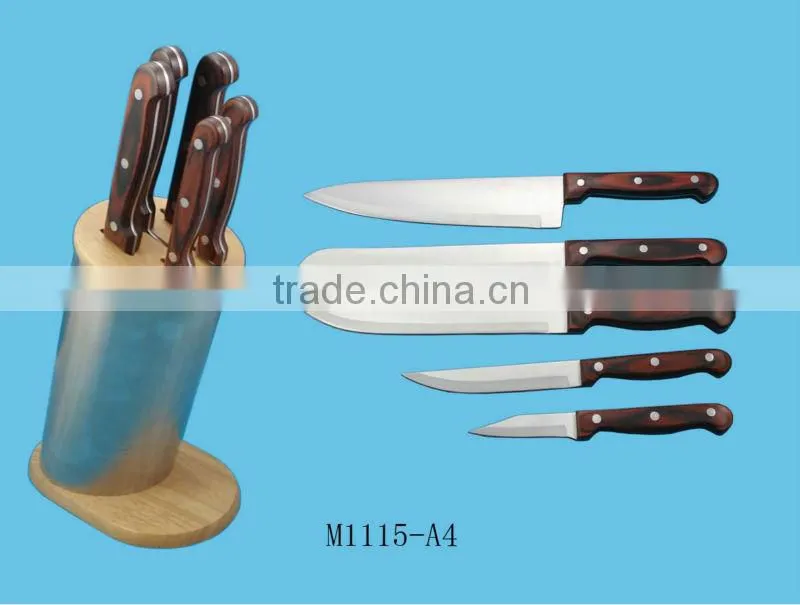 stainless steel steak knives with wooden block