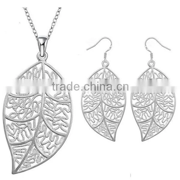 hollow silver leaf bridal new model jewelry set, beautiful jewelry set