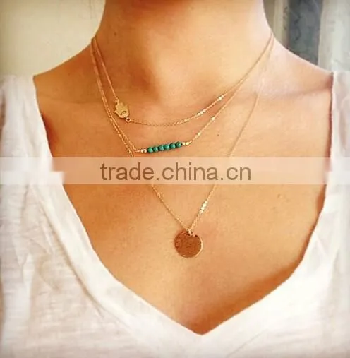 Fashion Sequin Pendant Mutil Layers Choker Chunky Statement Bib Chain Necklace Pendant Jewelry