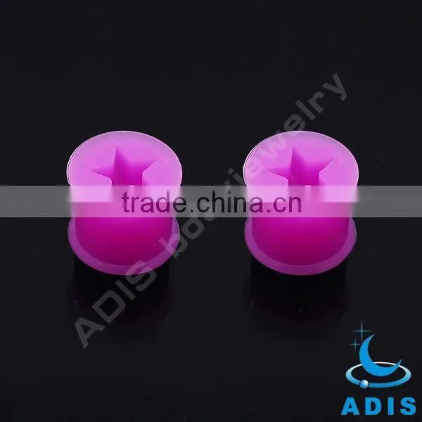 silicon ear tunnel studs earrings with five-star hollow