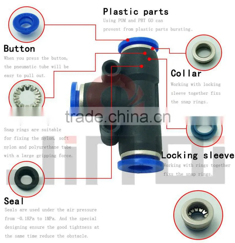 alibaba china pneumatic tee plastic connector