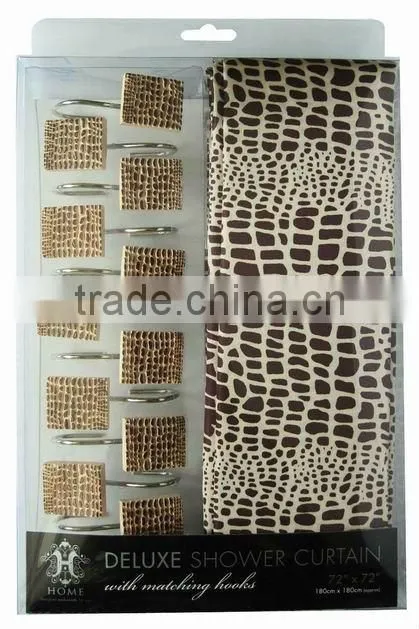 model style polyester shower curtain bathroom curtain matching with 12pcs poly resin hooks