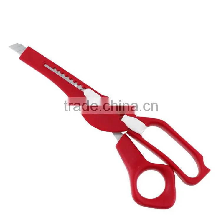Red Creative Stainless Steel Scissors with small knife office Scissors