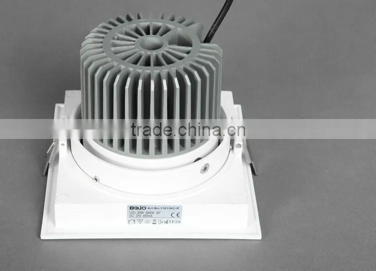 Square white 20w cob led downlight with aluminum heat sink