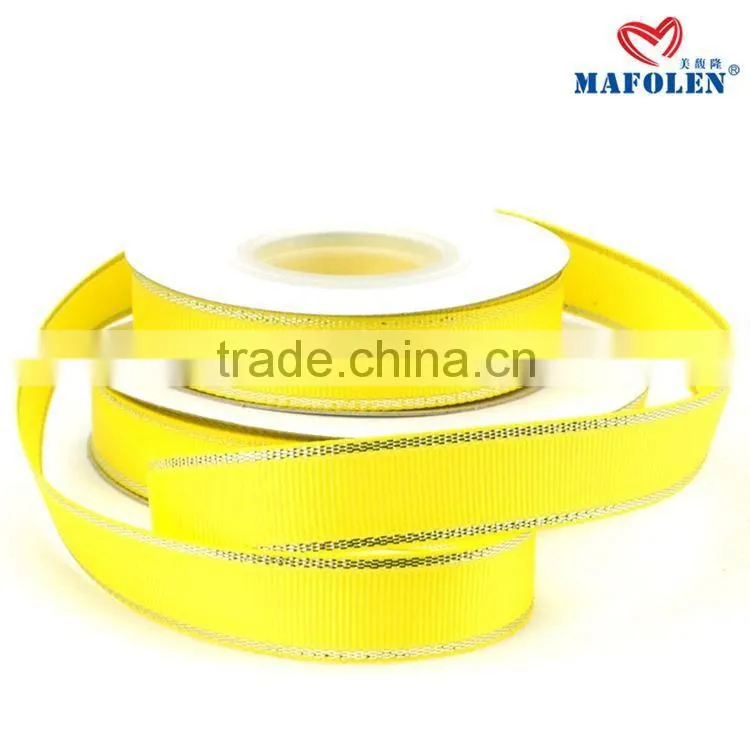 Wholesale patterned grosgrain ribbon cheap price 75mm silver foil custom printed ribbon