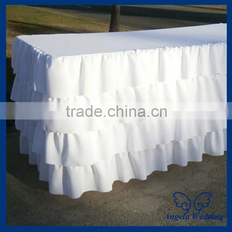 SK001F Wedding hot sale polyester ruffled pleated Pink and white steps in table skirting