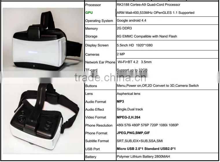 5.5inch vrarle vr box 1920*1080 RK3188 Quad core 2GB/8GB Factory price